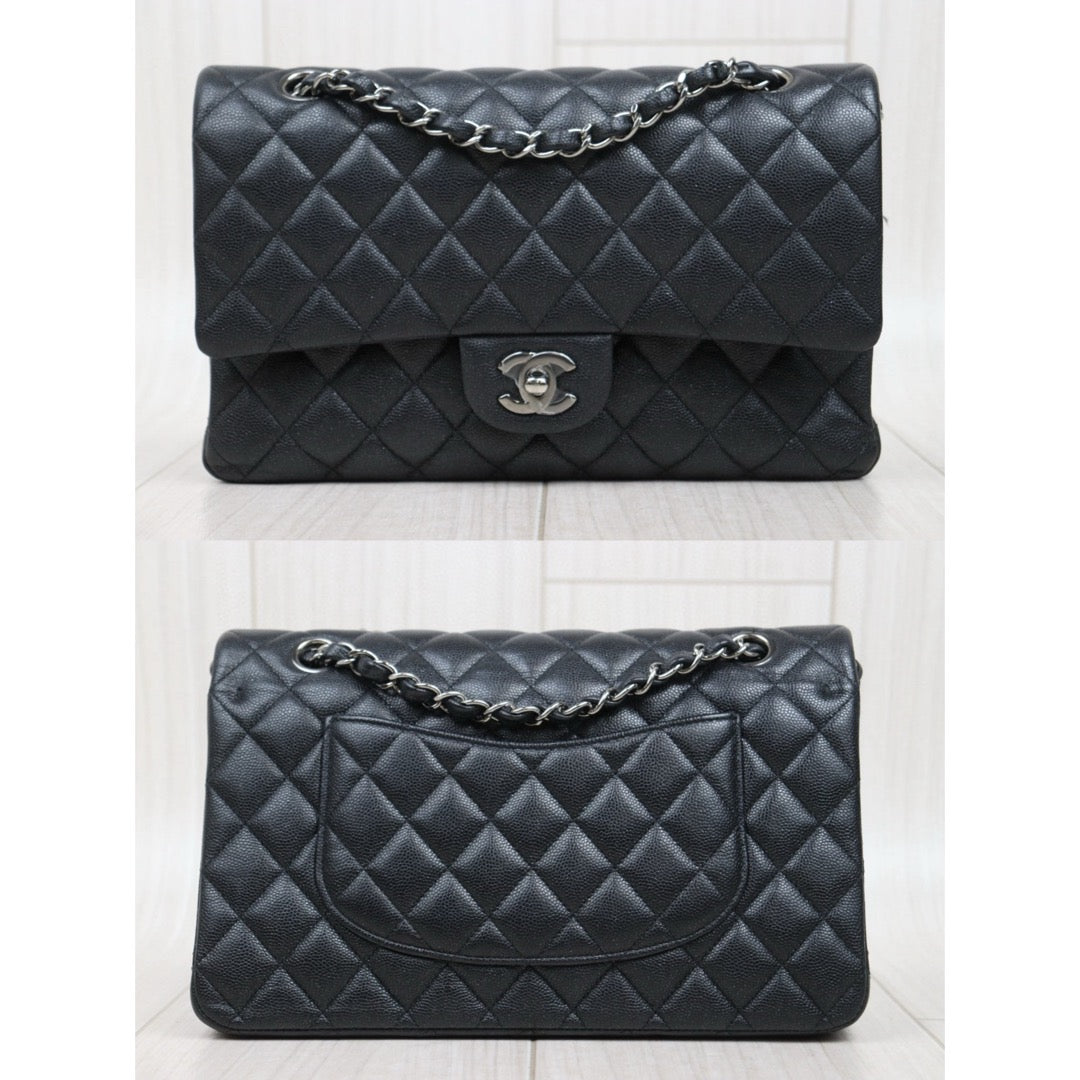 Very Good ( Rank A)｜ CHANEL Caviar Skin Matrasse Double Flap 25 Shoulder Bag Pearlescent Black Made In 2017-2018Year｜P25051607