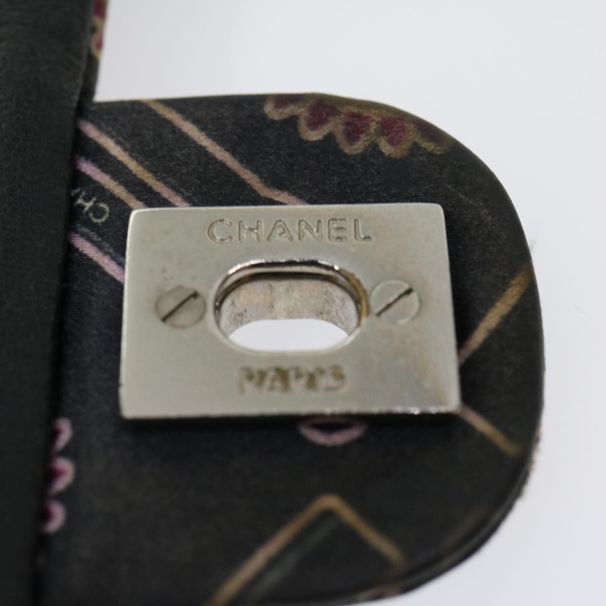 Top Quality Chanel Lip Chain Turn Lock Shoulder Bag Satin Black CC Auth 30892