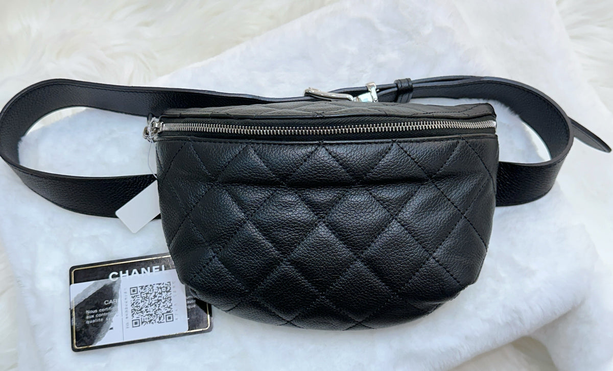 CHANEL Grained Calfskin Quilted Waist Belt Bag Black