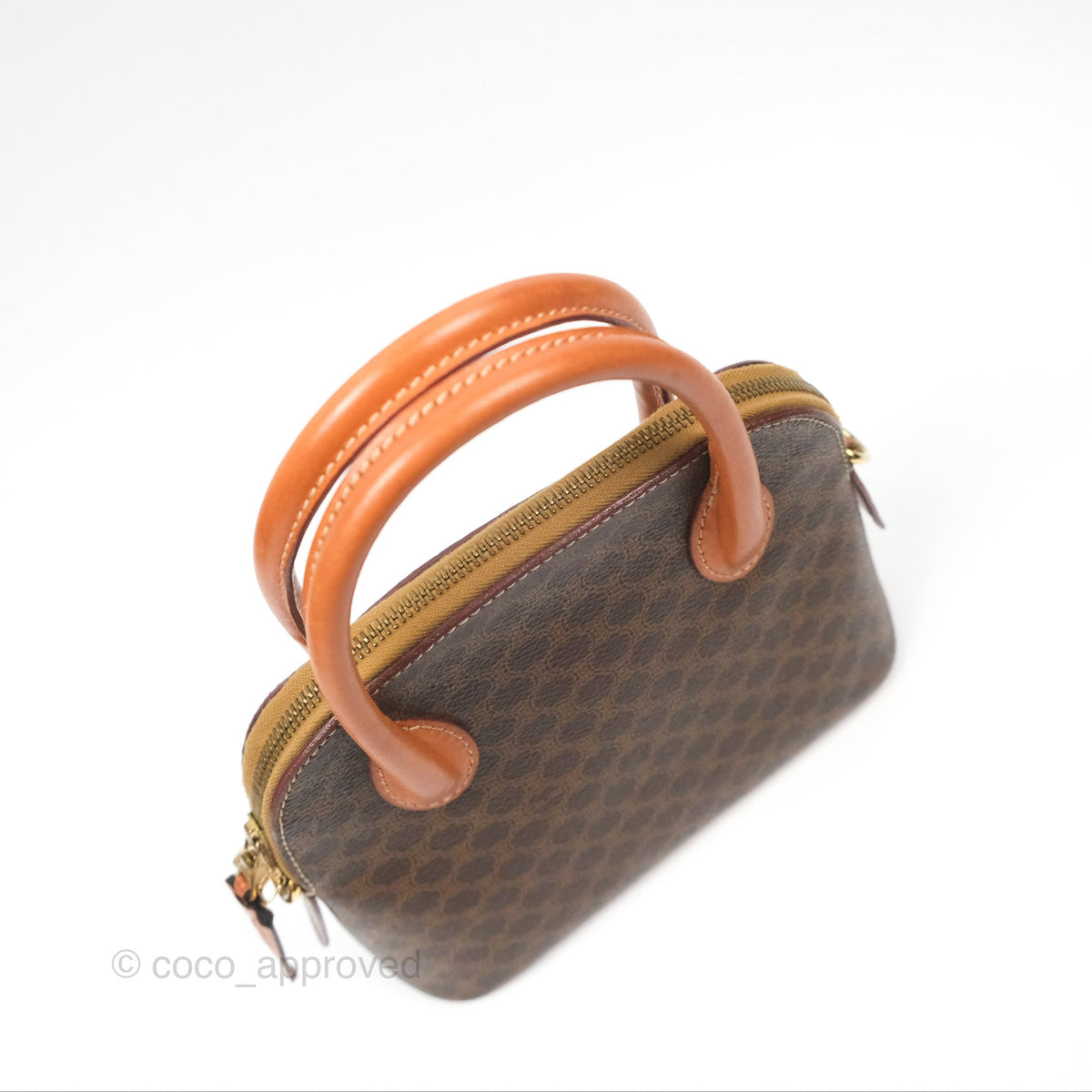 Celine Vintage Macadam Top Handle Bag Tan Brown
