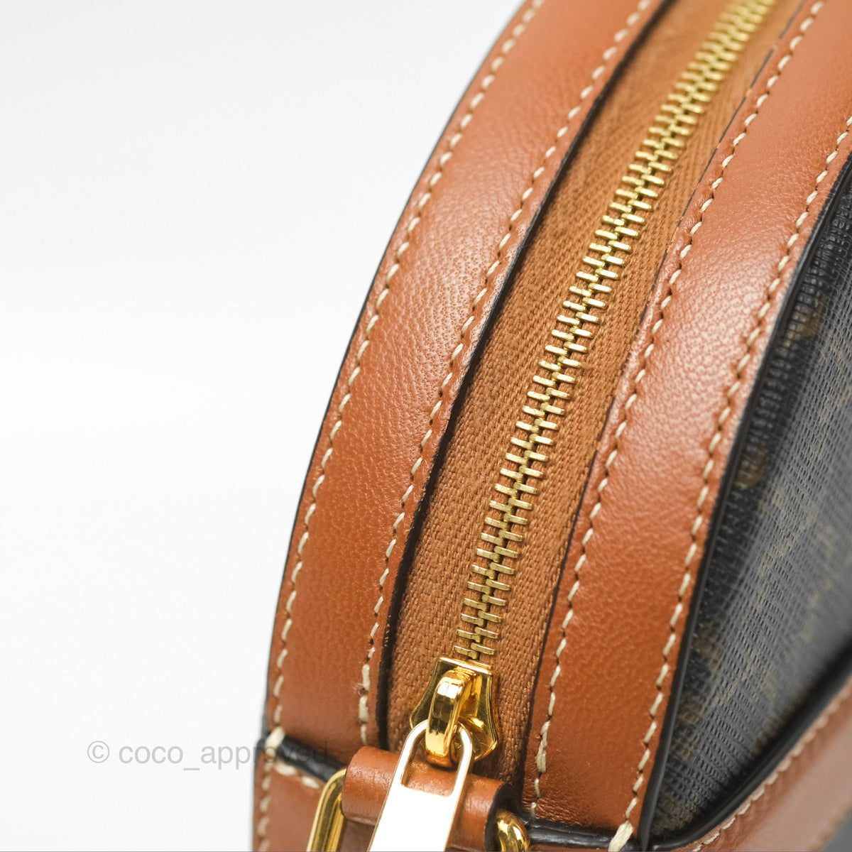 Celine Round Purse on Strap Triomphe Canvas Tan