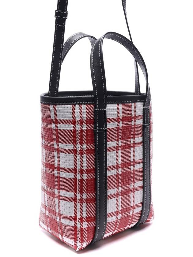 Luxury Balenciaga  Check Barbes Small North South Shopper Tote Bag Red