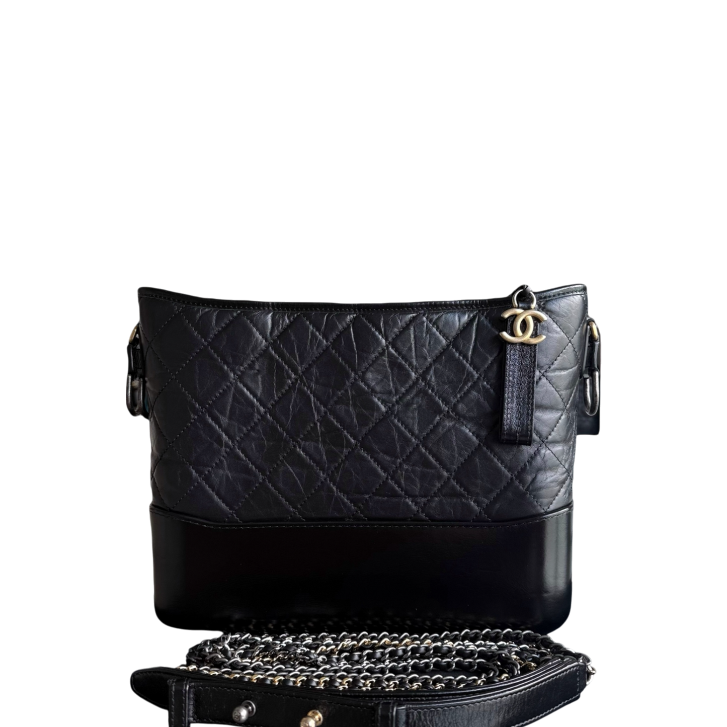 Chanel Gabrielle Medium - Quilted Calfskin Black Two-tone Gold Hardware Series 25