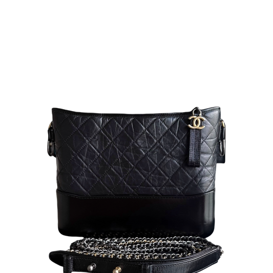 Chanel Gabrielle Medium - Quilted Calfskin Black Two-tone Gold Hardware Series 25
