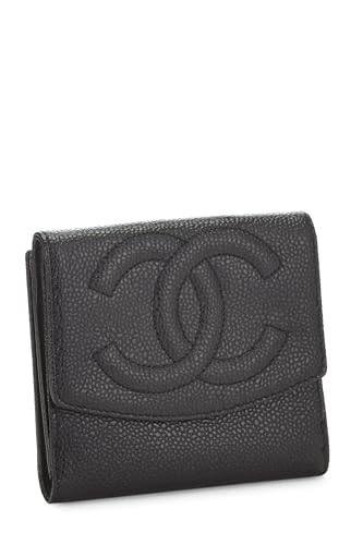 Chanel,  Black Caviar Timeless 'CC' Compact Wallet, Black