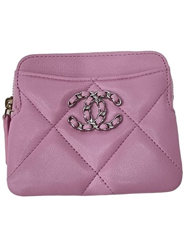Nineteen Gold CC Logo Lambskin Zipper Card Wallet Pink Chanel