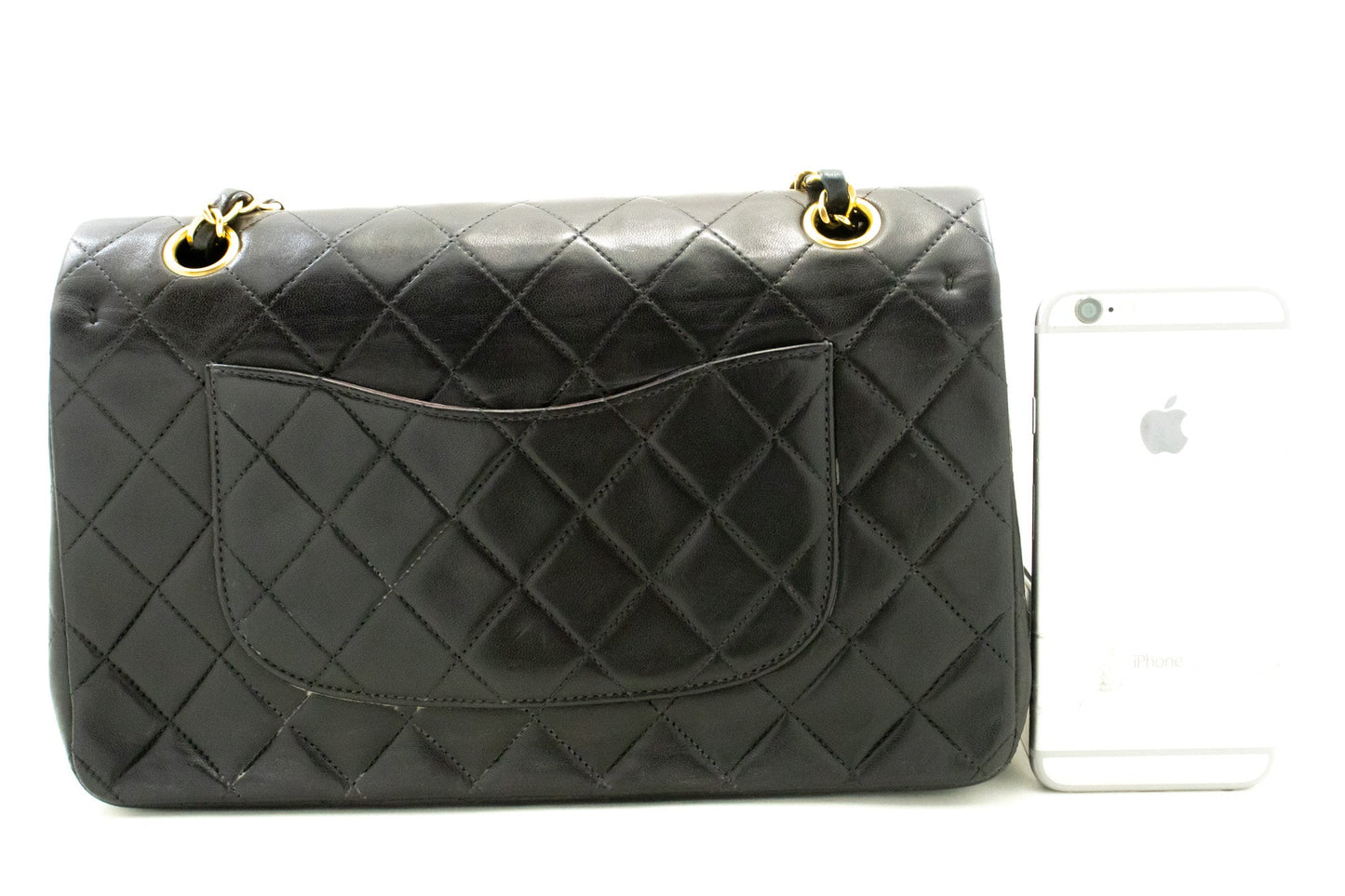 CHANEL Classic Double Flap 10" Chain Shoulder Bag Black Lambskin