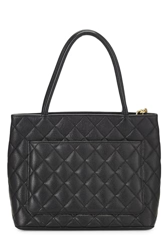 Chanel,  Black Quilted Caviar Medallion Tote, Black