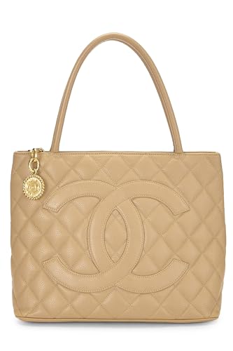 Chanel,  Beige Quilted Caviar Medallion Tote, Beige
