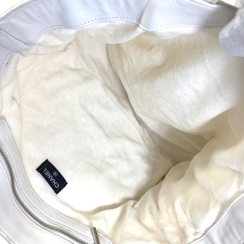 CHANEL Tote Bag Cotton leather white beach bag pile CC COCO Mark Women Used