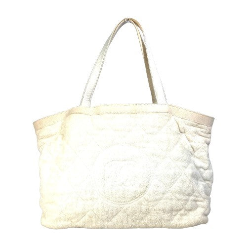 CHANEL Tote Bag Cotton leather white beach bag pile CC COCO Mark Women Used
