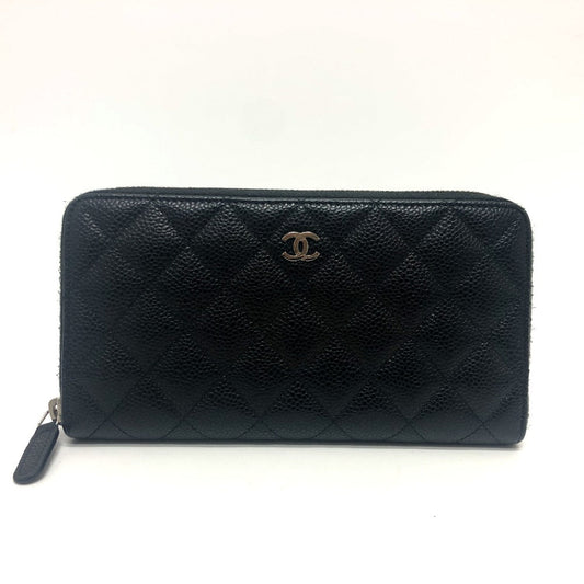 CHANEL Long Wallet Purse A50097 Caviar skin black CC COCO Mark Matelasse