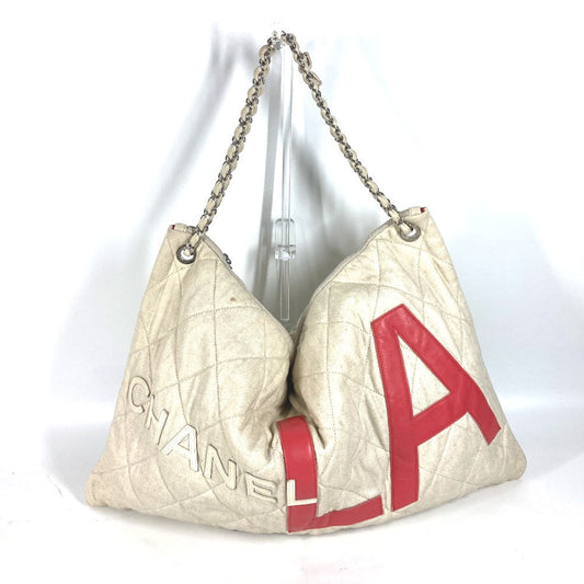 CHANEL Shoulder Bag canvas white quilting logo LA CC COCO Mark charm included Women Used