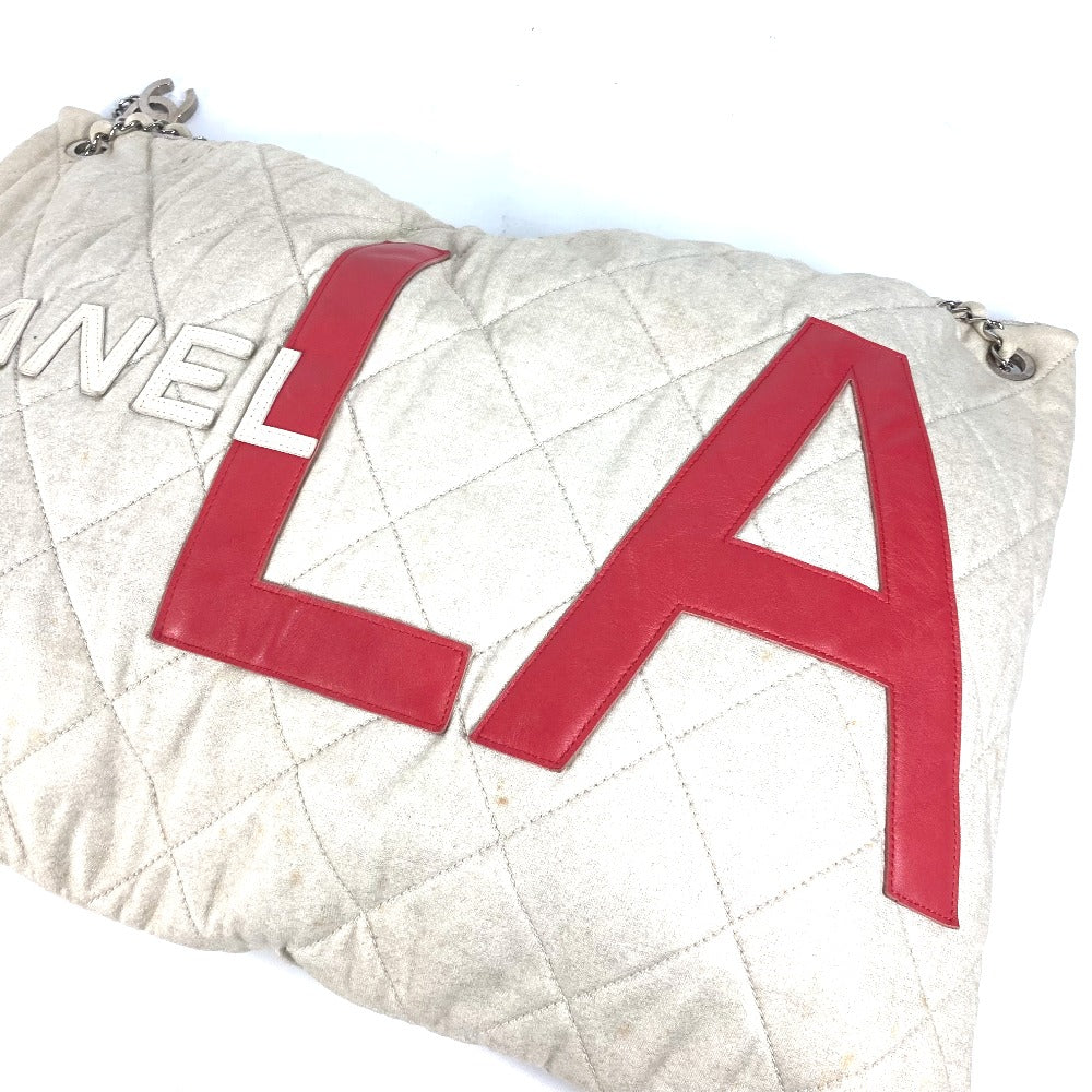 CHANEL Shoulder Bag canvas white quilting logo LA CC COCO Mark charm included Women Used