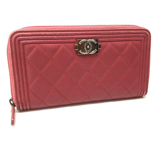 CHANEL Long Wallet Purse A68733 lambskin Rose Boy chanel Women Used