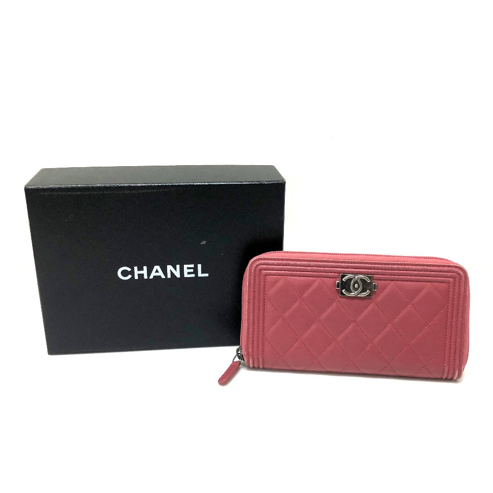 CHANEL Long Wallet Purse A68733 lambskin Rose Boy chanel Women Used