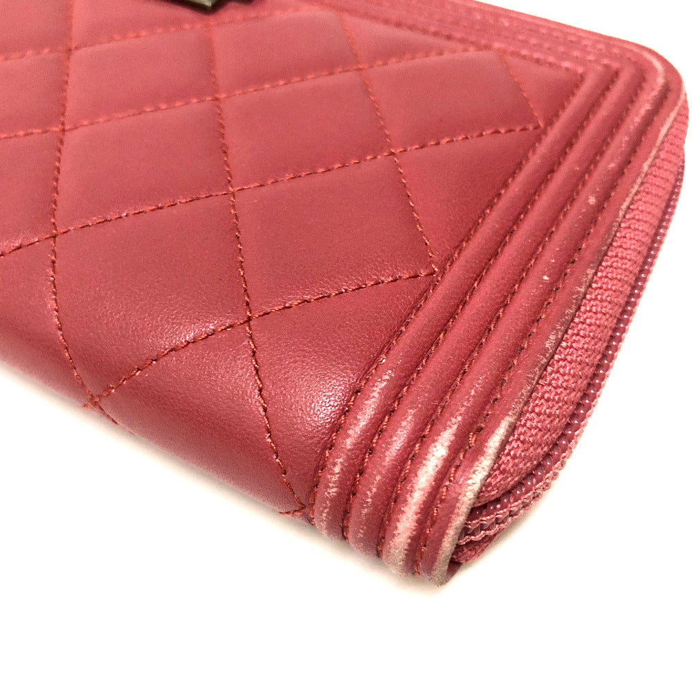 CHANEL Long Wallet Purse A68733 lambskin Rose Boy chanel Women Used