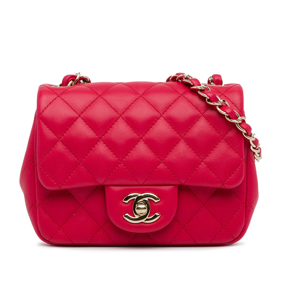 CHANEL Mini Square Classic Lambskin Single Flap Red