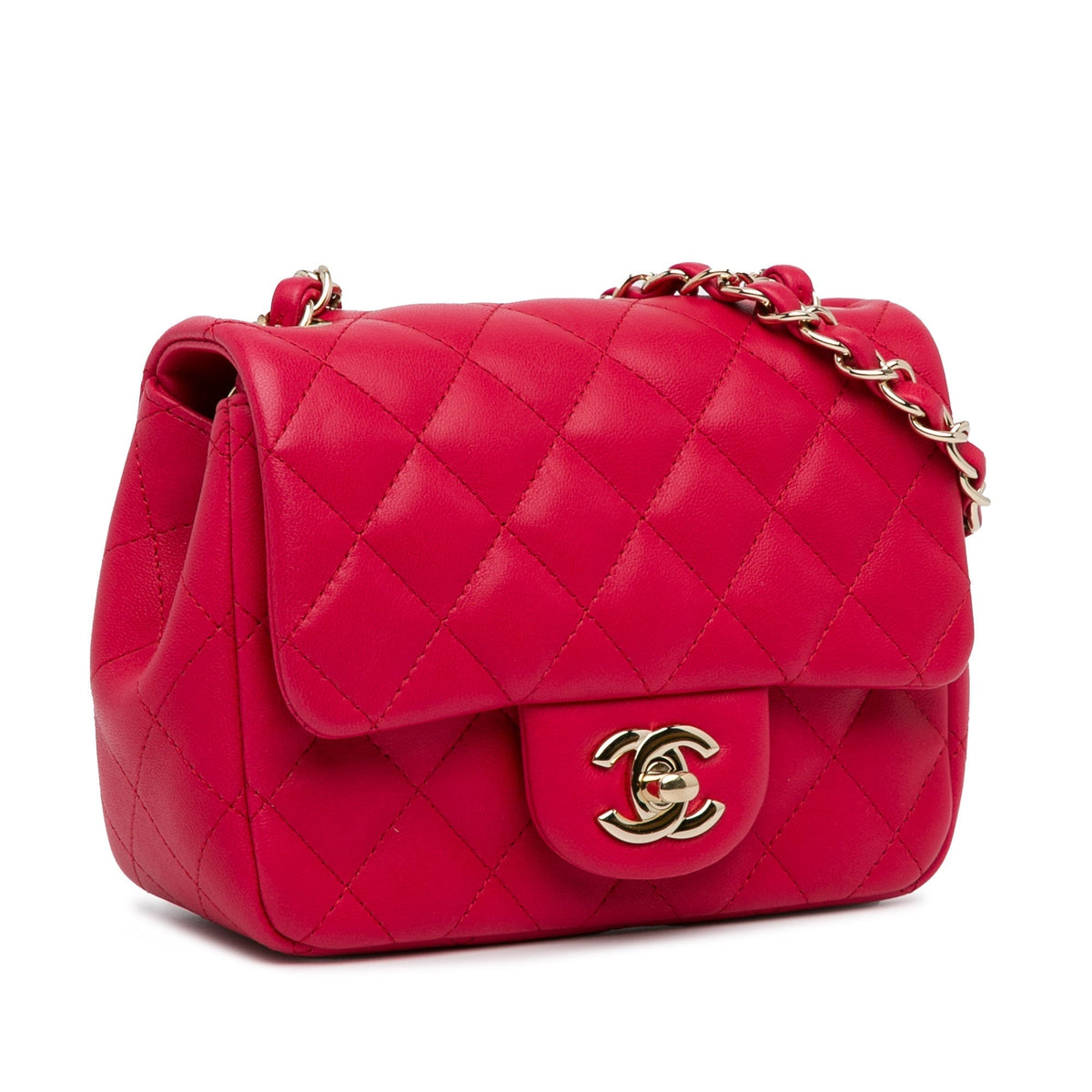 Top Quality Chanel Mini Square Classic Lambskin Single New Red