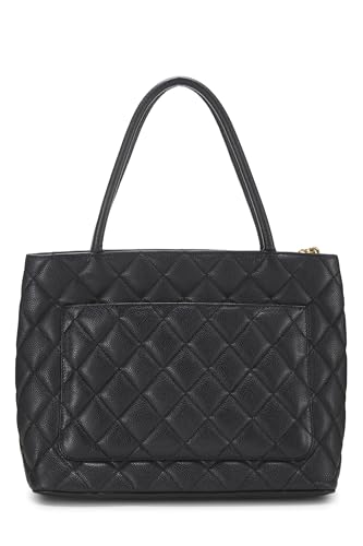 Chanel,  Black Quilted Caviar Medallion Tote, Black
