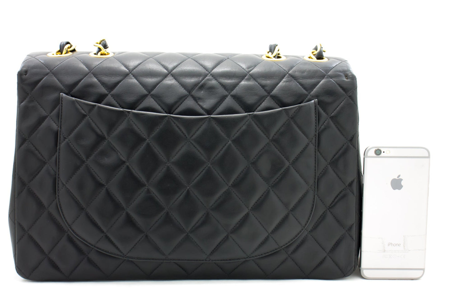 CHANEL Jumbo 13" 2.55 Flap Chain Shoulder Bag Black Lambskin Large