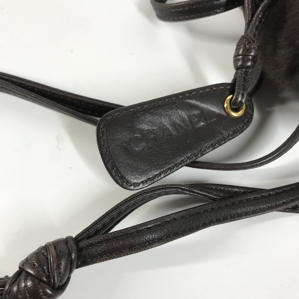 CHANEL Shoulder Bag Fur, Leather Brown Pochette Women Used