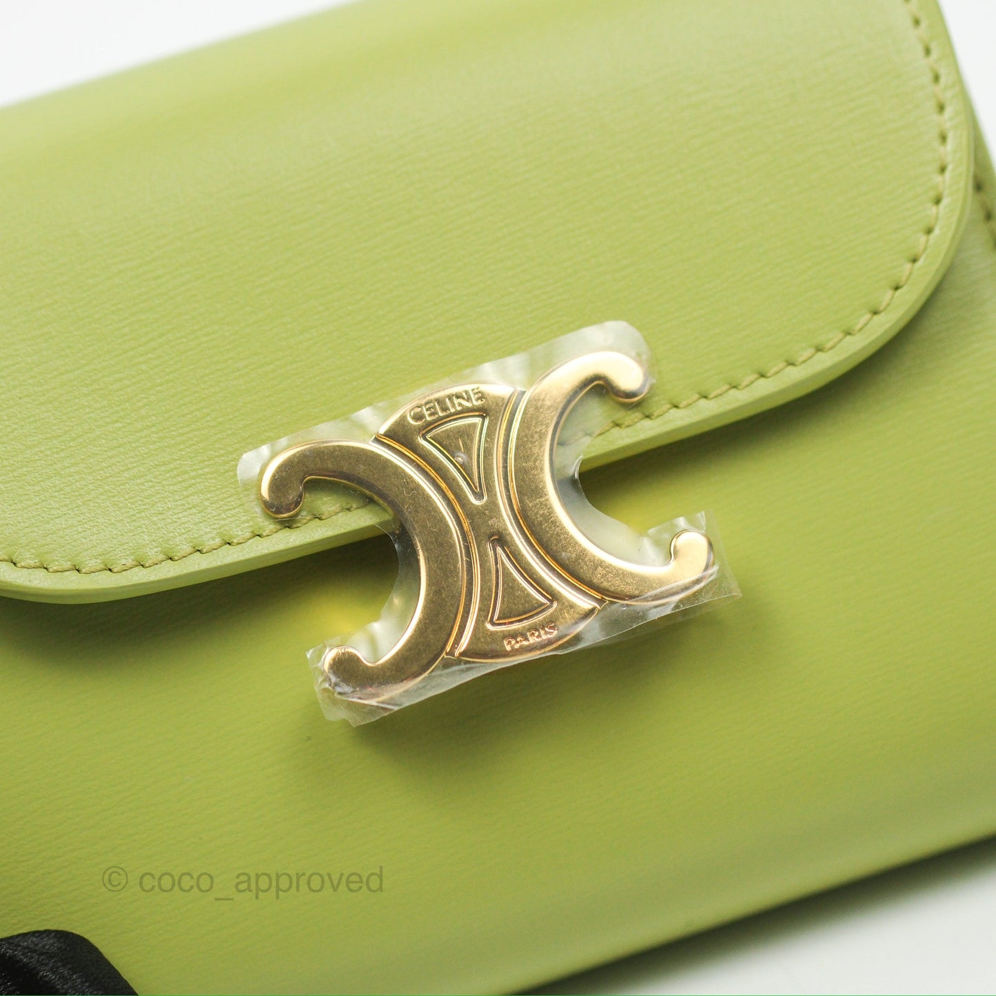 Celine Small Triomphe Flap Wallet Avocado Green Shiny Calfskin
