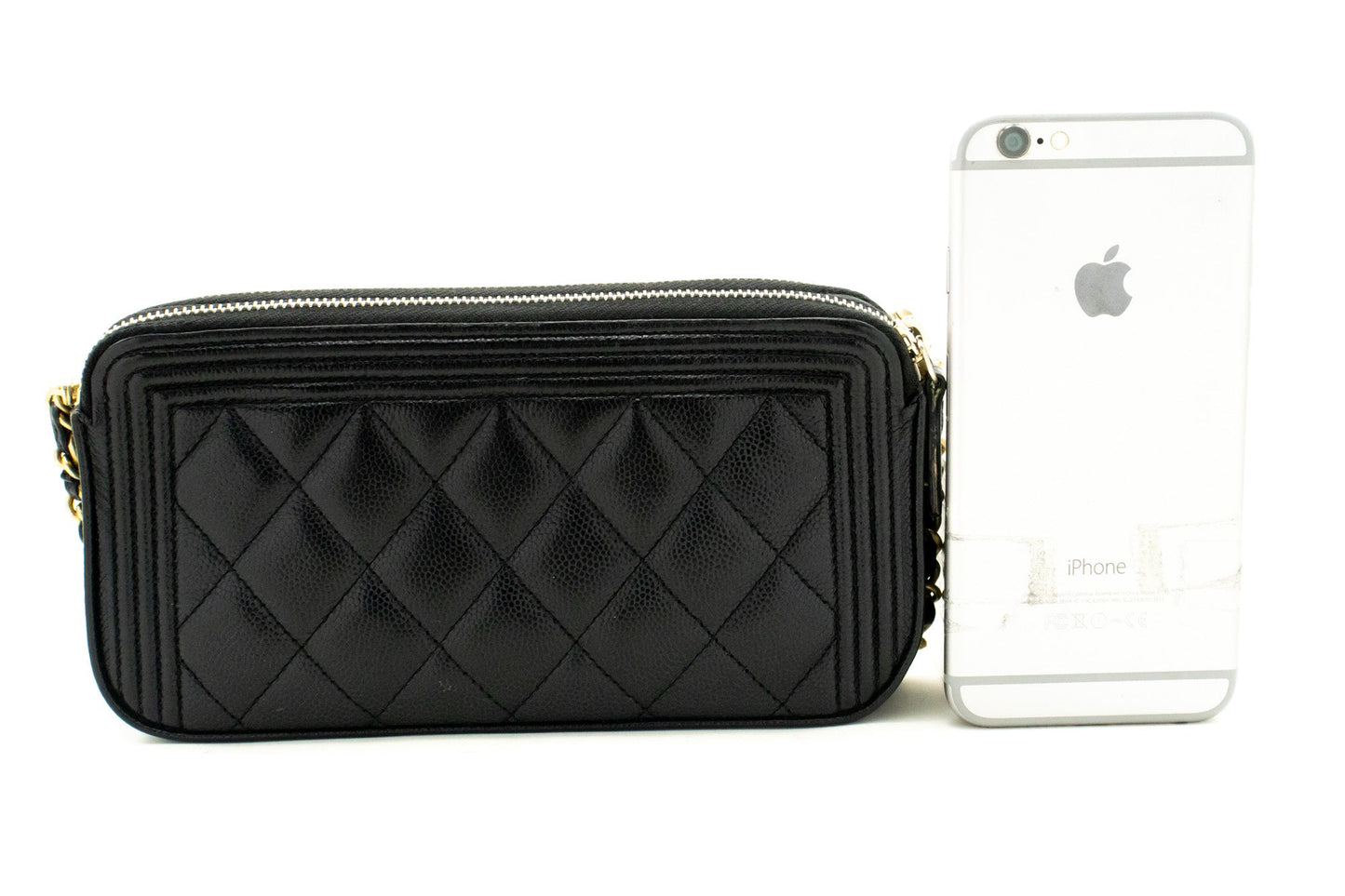 CHANEL Boy Black Caviar Wallet On Chain WOC Double Zip Shoulder