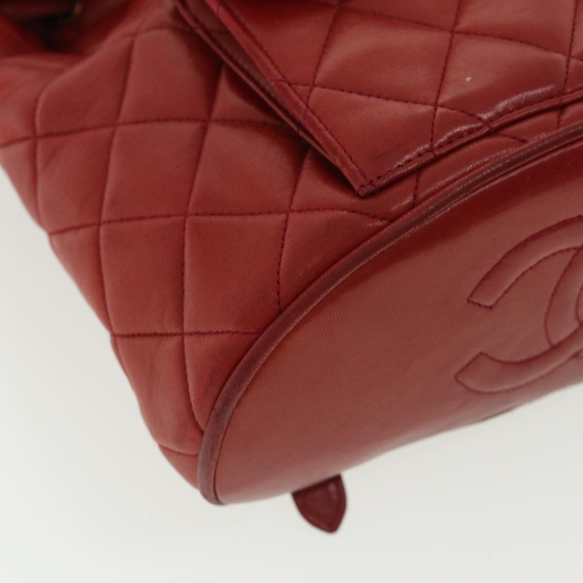 Top Quality Chanel Matelasse Chain Hand Bag Lamb Skin Red CC Auth 31892A