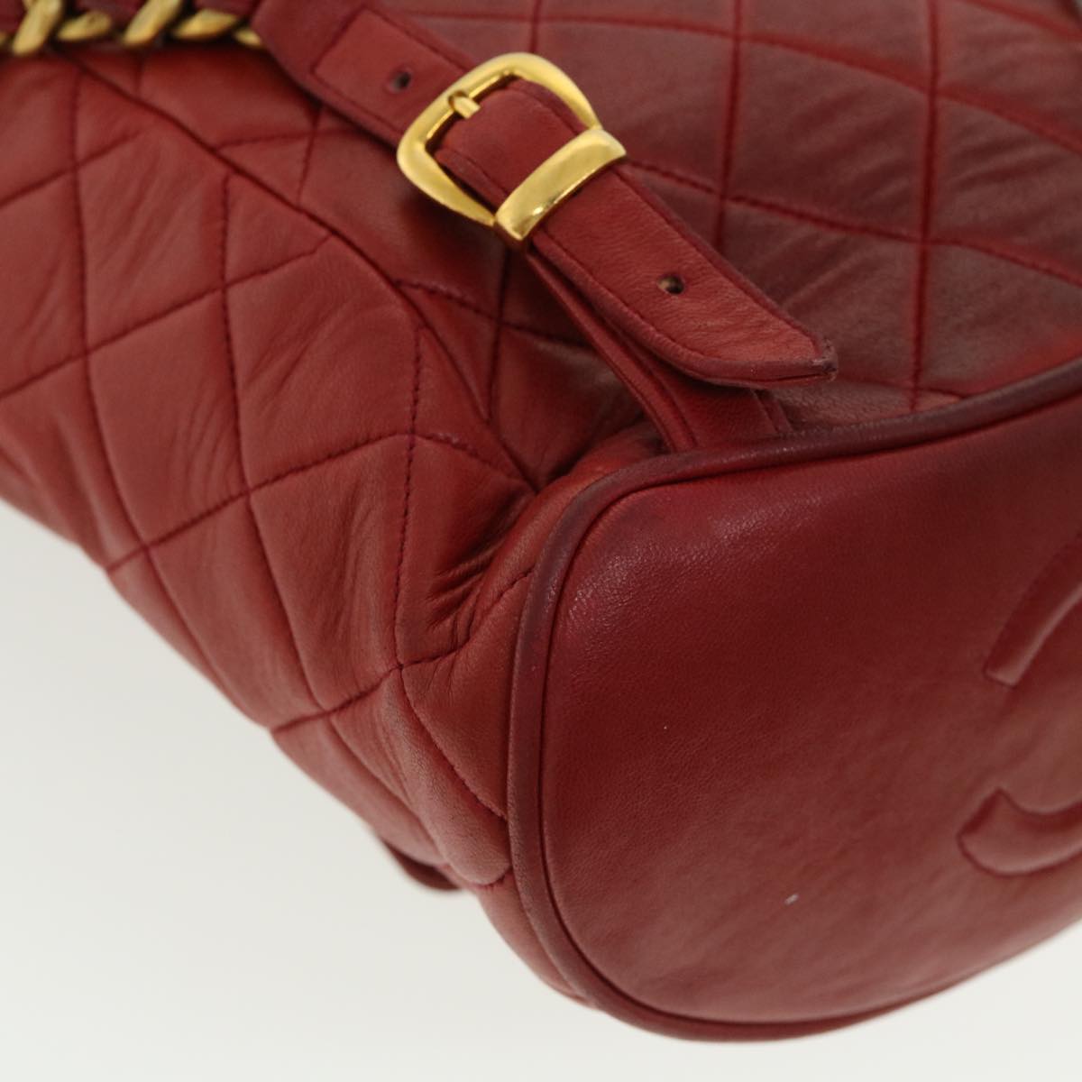 Top Quality Chanel Matelasse Chain Hand Bag Lamb Skin Red CC Auth 31892A