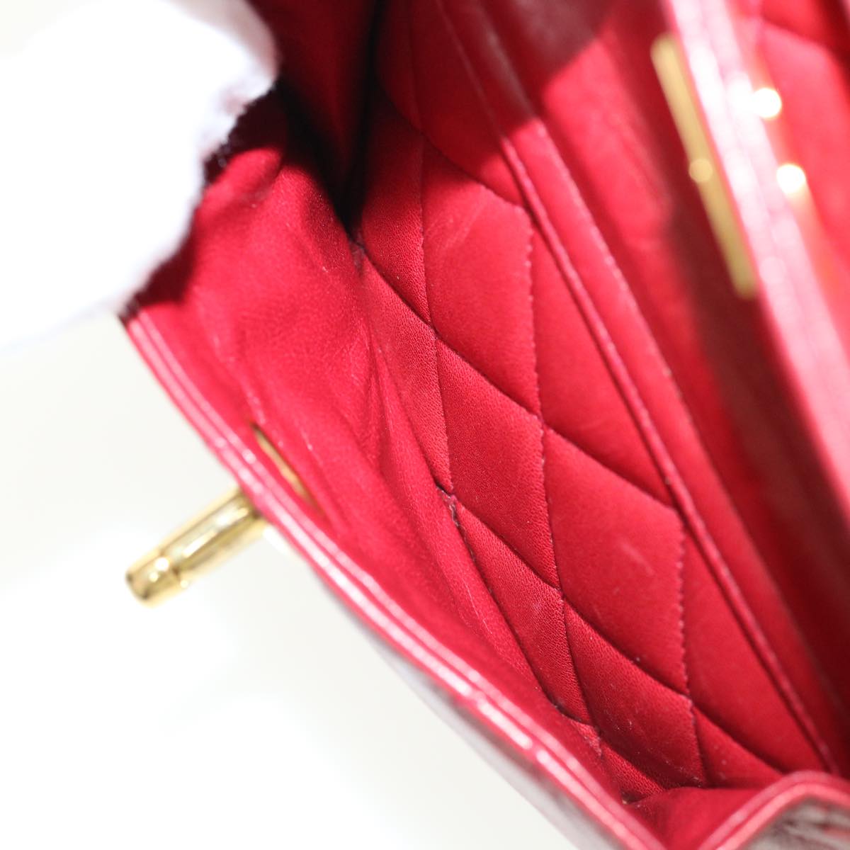 Top Quality Chanel Matelasse Chain Hand Bag Lamb Skin Red CC Auth 31892A
