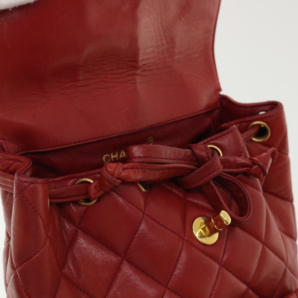 Top Quality Chanel Matelasse Chain Hand Bag Lamb Skin Red CC Auth 31892A