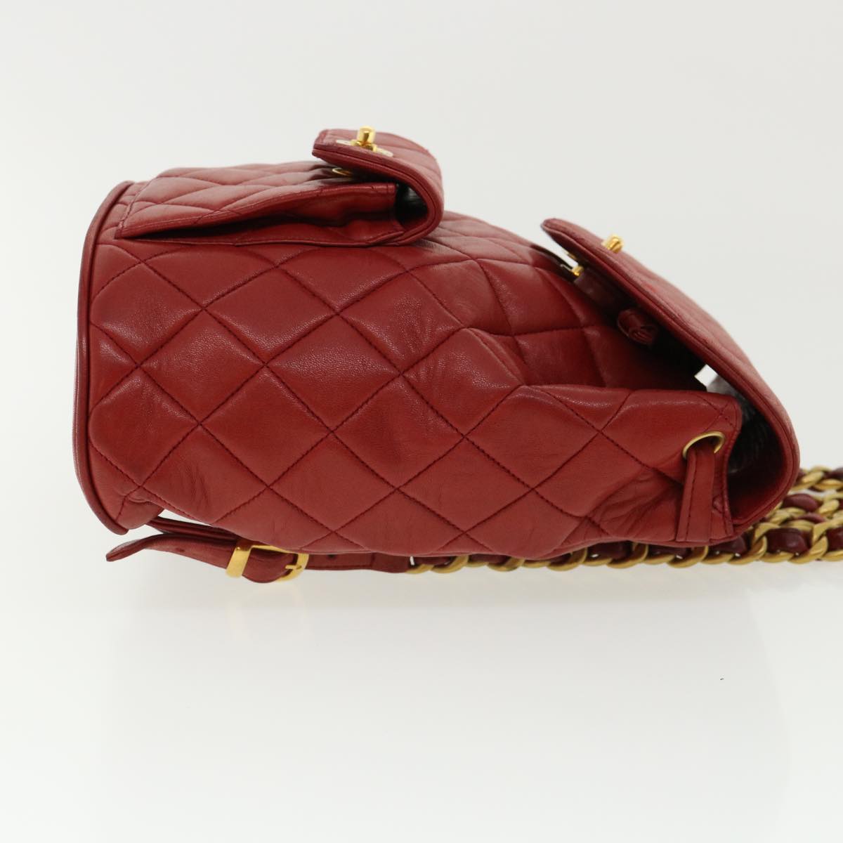 Top Quality Chanel Matelasse Chain Hand Bag Lamb Skin Red CC Auth 31892A