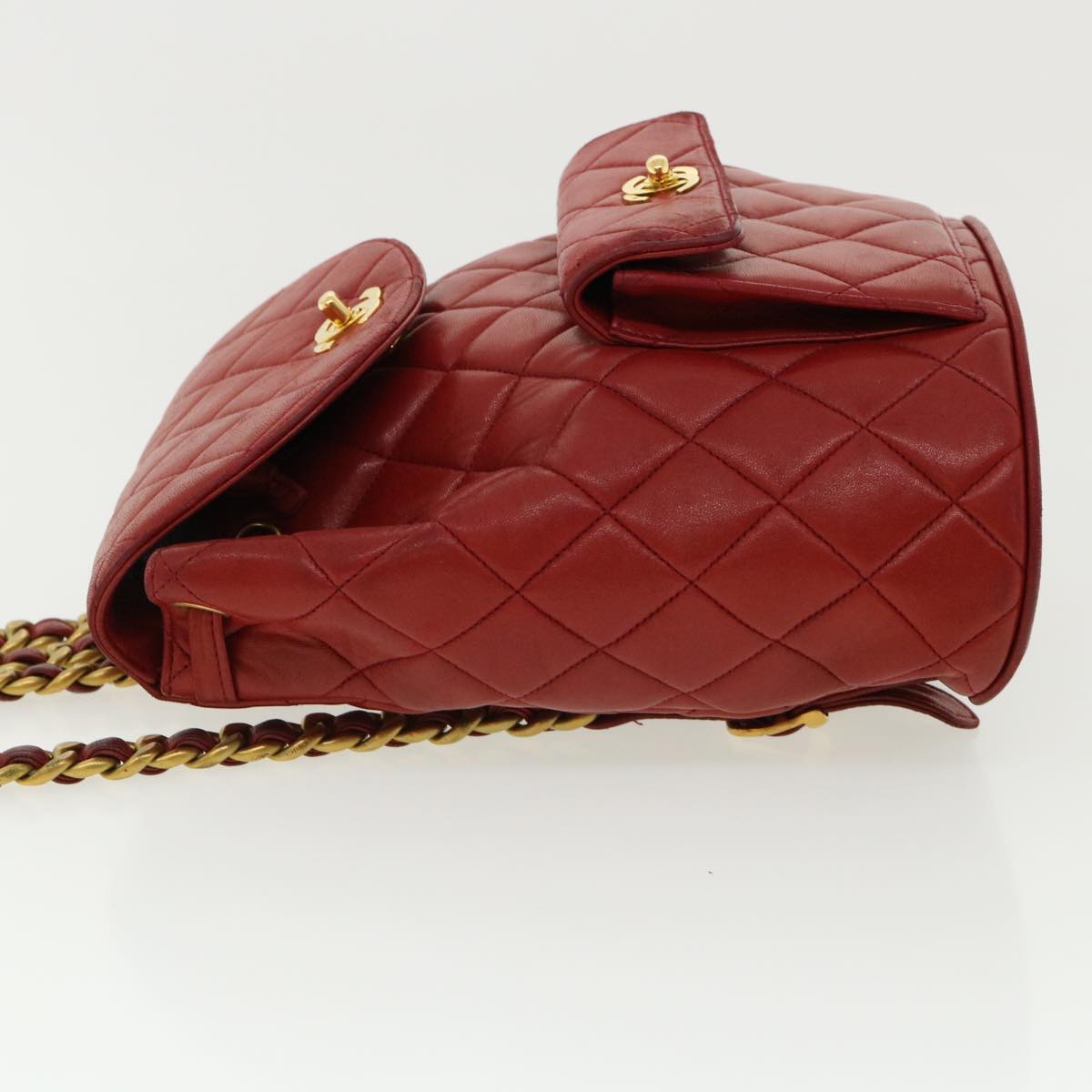 Top Quality Chanel Matelasse Chain Hand Bag Lamb Skin Red CC Auth 31892A