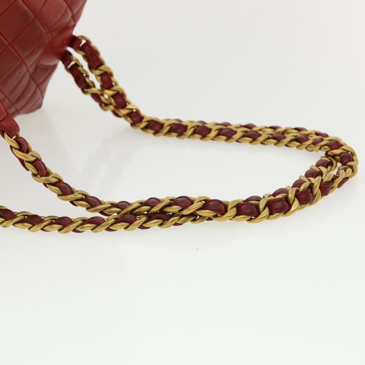 Top Quality Chanel Matelasse Chain Hand Bag Lamb Skin Red CC Auth 31892A