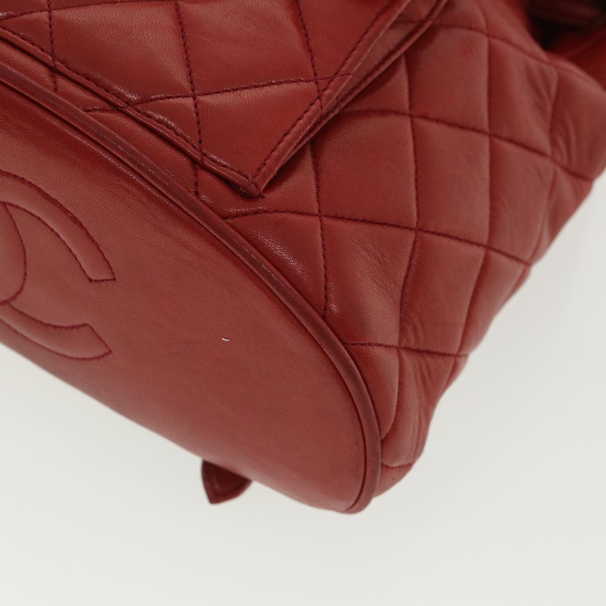 Top Quality Chanel Matelasse Chain Hand Bag Lamb Skin Red CC Auth 31892A