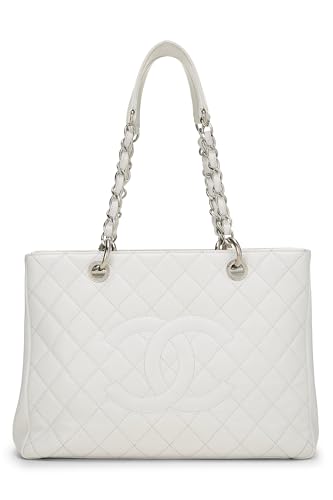 Chanel,  White Quilted Caviar Grand Shopping Tote (GST), White