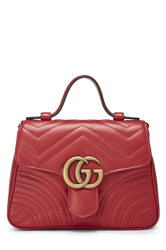 Gucci, Red Leather GG Marmont Top Handle Bag Mini, Red