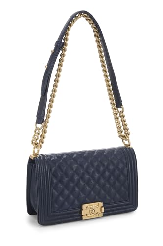 Chanel,  Navy Quilted Caviar Boy Bag Medium, Blue