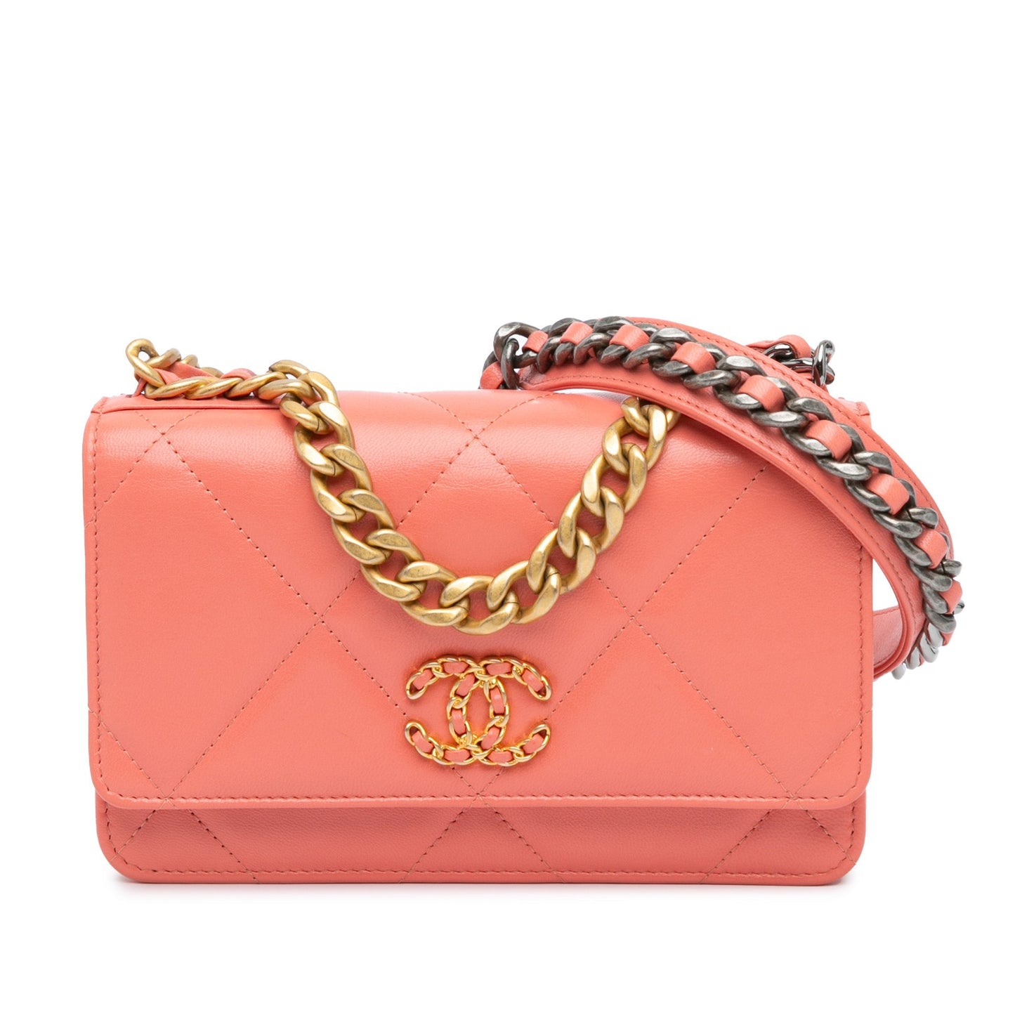 Pink Chanel Quilted Lambskin 19 Wallet on Chain Satchel