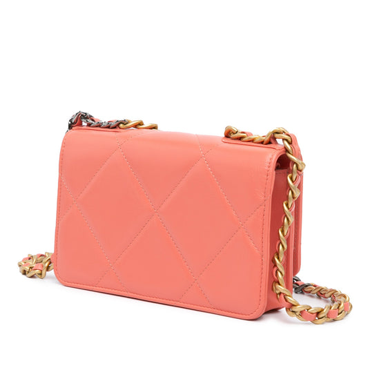 Pink Chanel Quilted Lambskin 19 Wallet on Chain Satchel