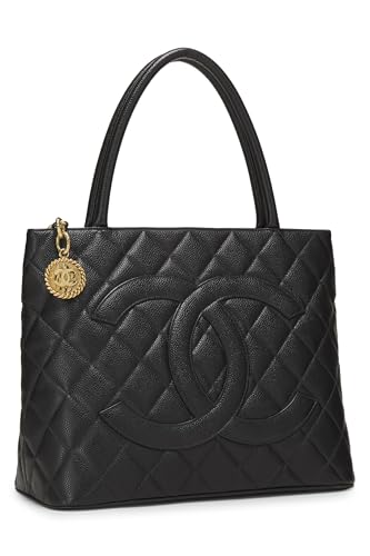 Chanel,  Black Quilted Caviar Medallion Tote, Black