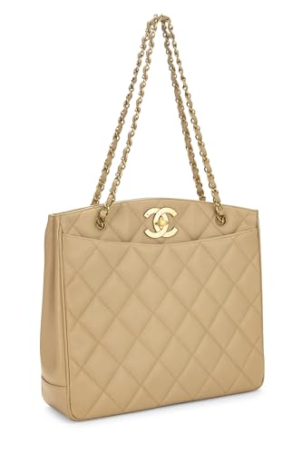 Chanel,  Beige Quilted Caviar 'CC' Turnlock Tote Large, Beige