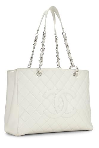 Chanel,  White Quilted Caviar Grand Shopping Tote (GST), White