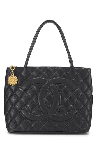 Chanel,  Black Quilted Caviar Medallion Tote, Black