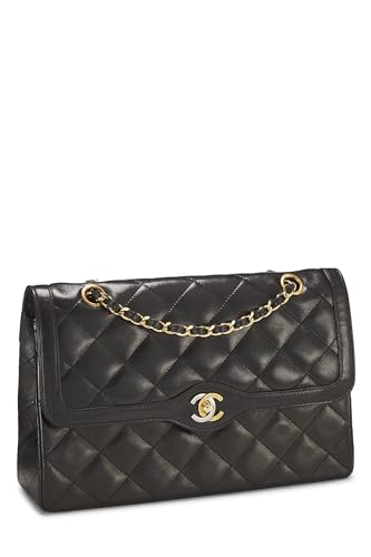Chanel,  Black Quilted Lambskin Paris Limited Double Flap Jumbo, Black