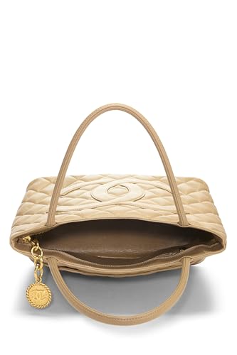 Chanel,  Beige Quilted Caviar Medallion Tote, Beige