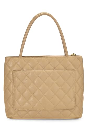 Chanel,  Beige Quilted Caviar Medallion Tote, Beige