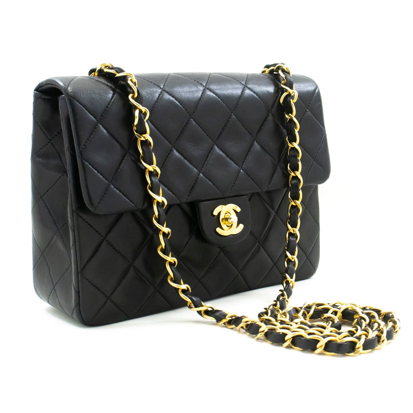 CHANEL Mini Square Small Chain Shoulder Bag Crossbody Black Lamb