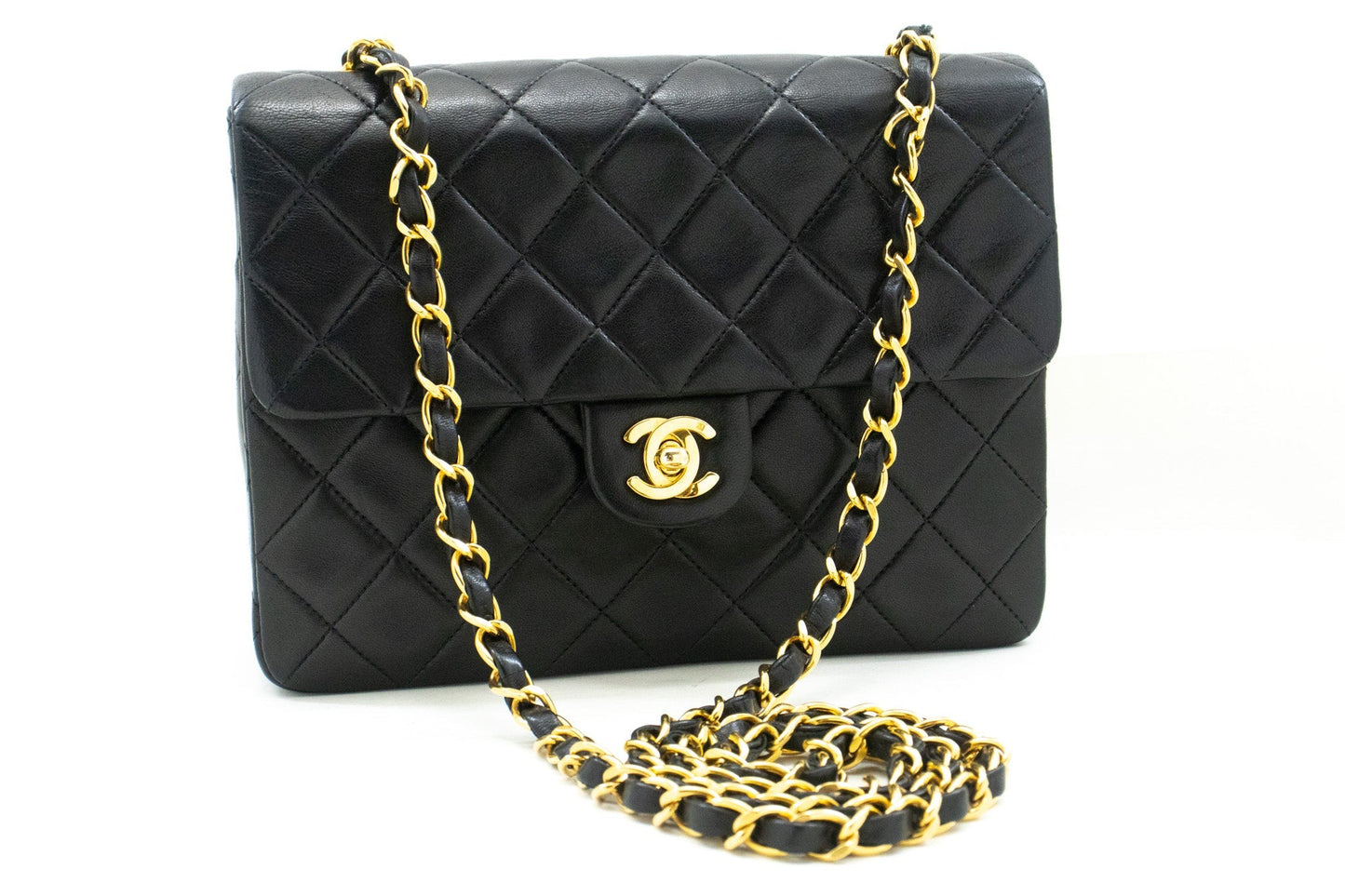 CHANEL Mini Square Small Chain Shoulder Bag Crossbody Black Lamb